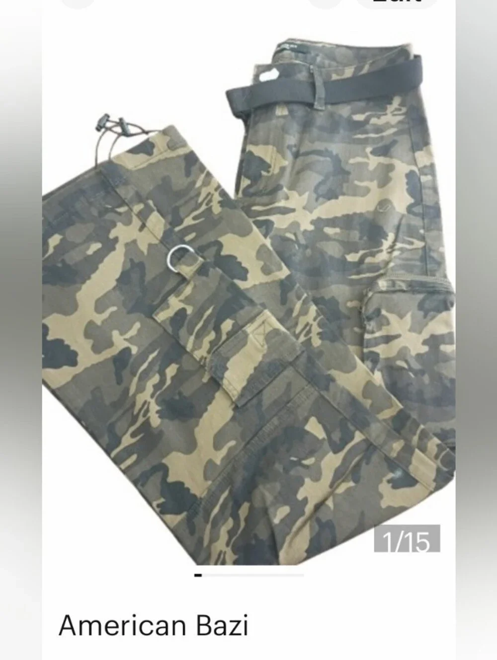 American Bazi Camo Cargo Joggers Jeans Olive Green Utility Fatigues Lge  30x30.5